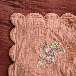 Feminine Peach Pink Floral Cottagecore Lolita Handmade Quilt Scalloped Edges